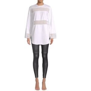 Sandro - White Cotton Tunic W/ Eyelet Design & Contrast Stitching Size S (1)